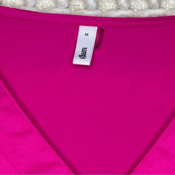 Glam Hot Pink V-Neck Dress - Picture 3 of 4